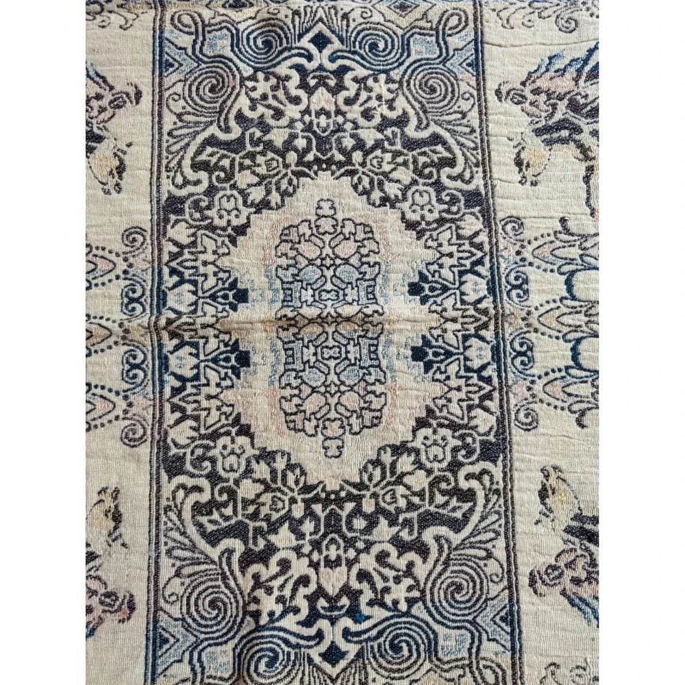 Vintage Woven Tapestry Throw Blanket Persian Style Horse Mosque Fringe 48x44